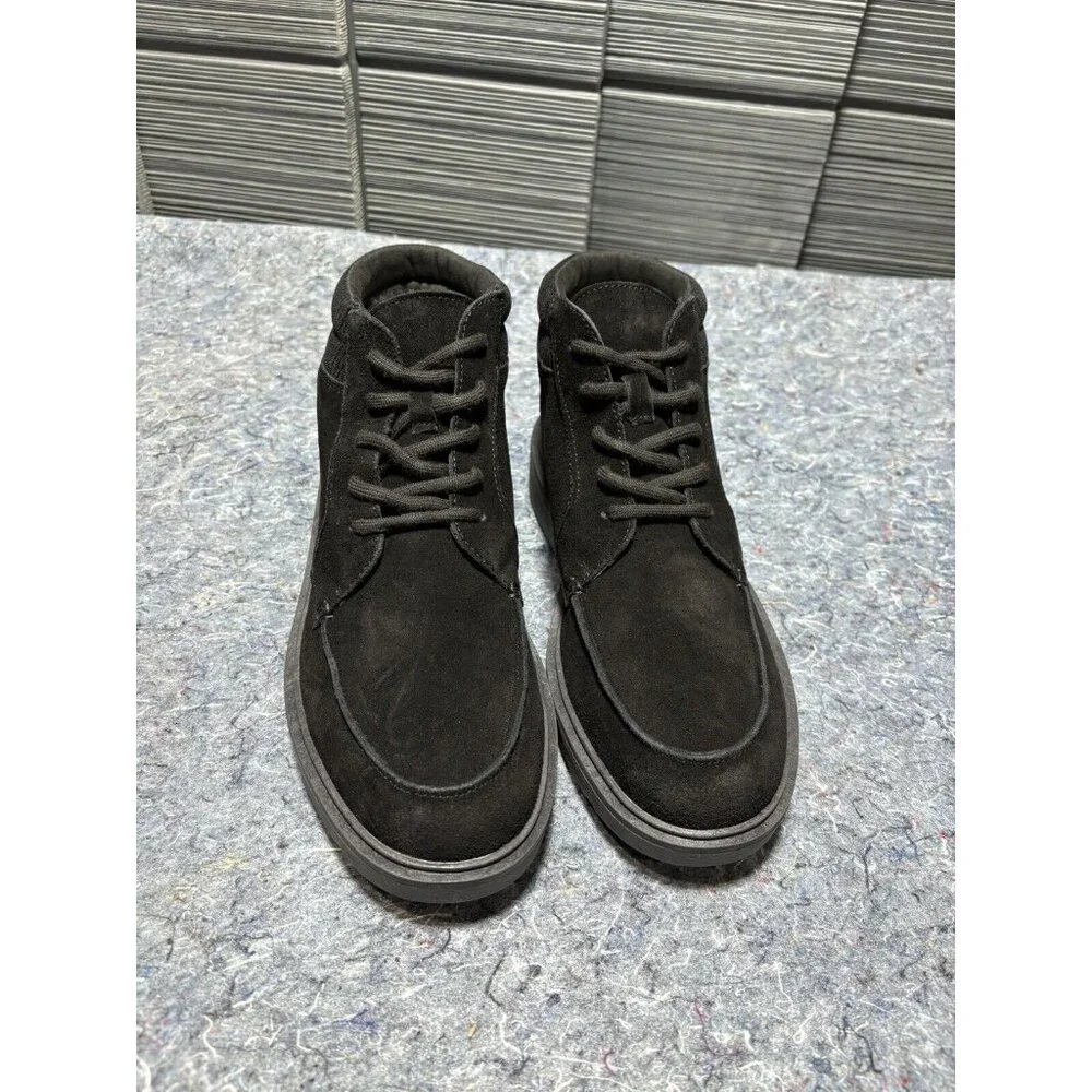 Men’s Size‎ 9 Flannel Lined Moc Toe Boots Lands End Black Suede Fast Shipping!